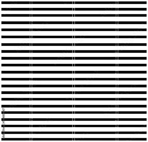 Modern horizontal glass jalousie window pattern with black and white slats