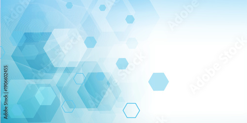 Health care or medical abstract background with hexagons, lines and dots. Scientific innovation banner template concept. Biology and pharmaceutical technology background. illustration.