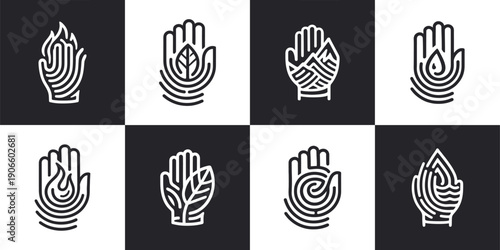 Icon Set Vector of 8 Hand Ecology and Identity Logos