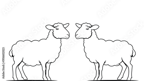Sheep icon illustration of two sheep standing face to face in black and white
