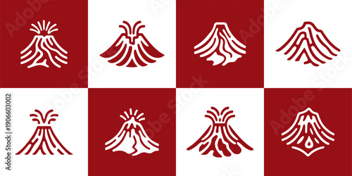 Icon Set Vector of 8 Volcano Hot Lava Eruption Line Art Symbols