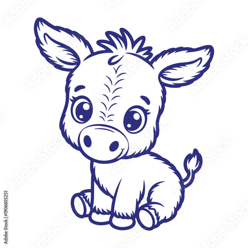 Cute Donkey Coloring Page Line Art