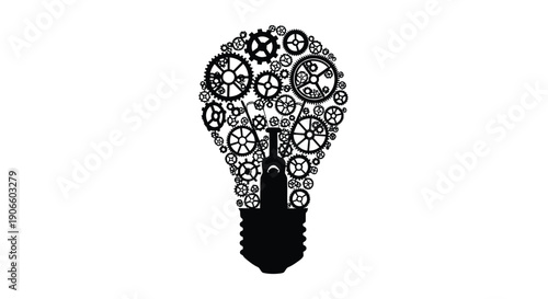 A lightbulb silhouette composed of intricate clockwork gears