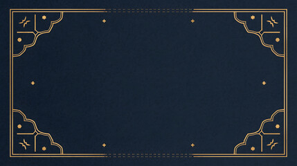 Elegant dark blue background with ornate golden corner borders and subtle decorative elements.