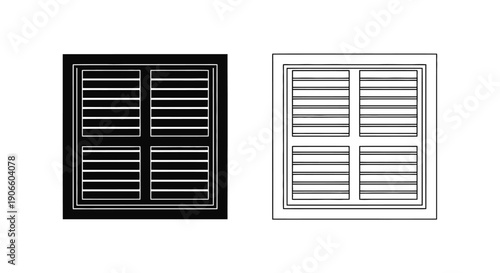 Two window shutters one black and one white shown in a simple illustration