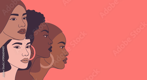 Diverse Group of Women Faces in Profile View Symbolizing Unity Strength and Empowerment Across Different Ethnicities and Cultures