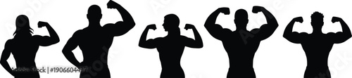 bodybuilder, fitness, silhouette, muscle, strength, athlete, bodybuilding, gym, workout, training, sport, power, flexing, isolated, illustration, athletic, performance, health, exercise, collection