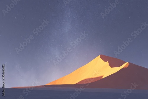 A mountain with a bright orange light on it