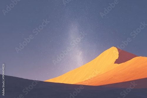 A mountain with a bright orange light shining on it