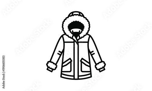 Winter parka jacket with fur hood and warm details, outerwear illustration
