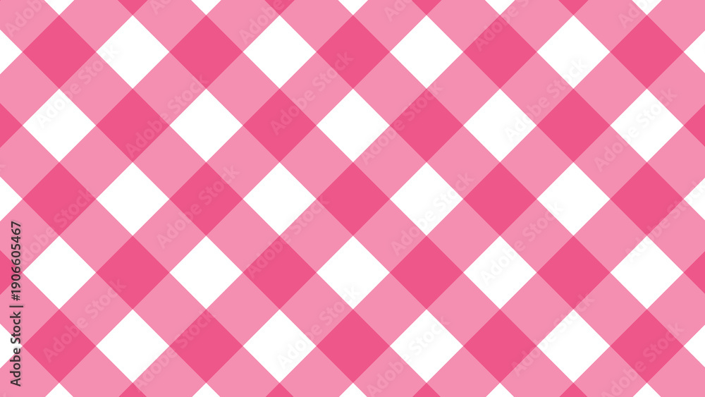 Fototapeta premium Seamless pink and white plaid pattern showing a checkered gingham fabric texture for a picnic tablecloth or geometric textile backdrop design