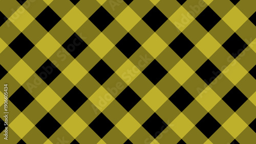 A seamless geometric yellow and black checkered pattern offers a vintage textile texture for retro tablecloth design and wallpaper decoration