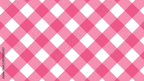 Seamless pink and white plaid pattern showing a checkered gingham fabric texture for a picnic tablecloth or geometric textile backdrop design