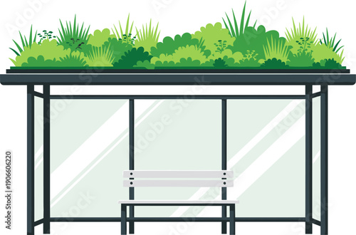 Eco-Friendly Urban Bus Stop with Green Roof Illustration