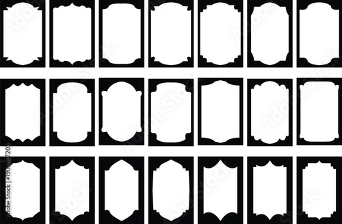 Set of vector Islamic door and window shapes.  Traditional and culture Vector isolated on transparent background of patterns in oriental style. Arabic Islamic borders for invitations, templates.