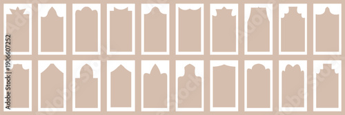 Set of vector Islamic door and window shapes.  Traditional and culture Vector isolated on transparent background of patterns in oriental style. Arabic Islamic borders for invitations, templates.