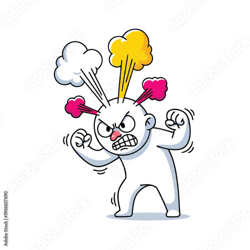 Angry white cartoon character screaming with colorful steam rising
