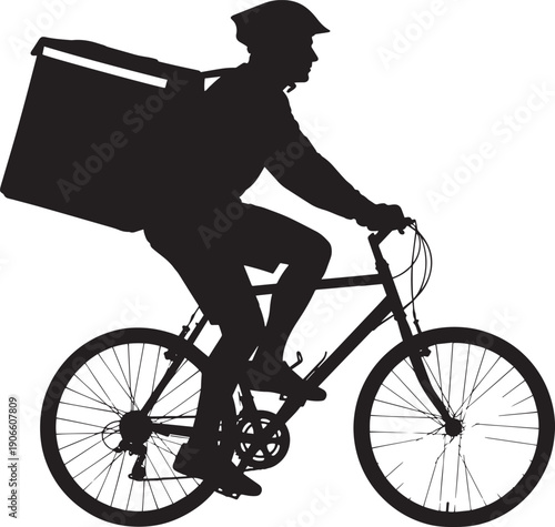 Delivery Boy Riding Cycle Silhouette Vector Illustration