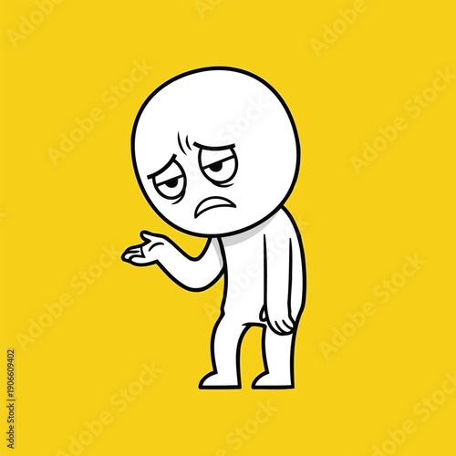 Tired cartoon character looking disappointed on yellow background vector