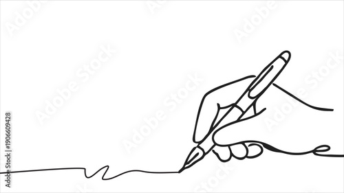 Continuous Line Drawing Hand Writing with Pen, Signature and Creative Writing Concept, One Line Art Vector Illustration