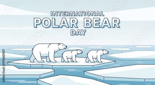 Polar bear family on melting ice floes international polar bear day climate change awareness