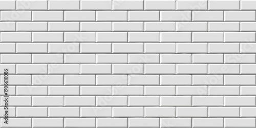 Seamless pattern of rectangular white tiles with gray grout lines