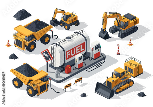 Construction Site Machinery and Fueling Station with Heavy Equipment