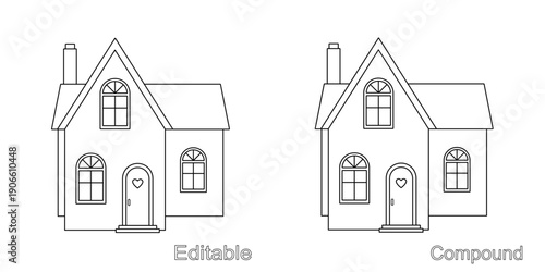 Country house silhouette isolated on a white background. Vector illustration in flat style, black icon of home, building, cottage.