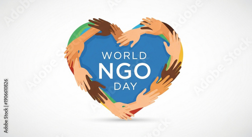 World ngo day illustration with hands forming a heart
