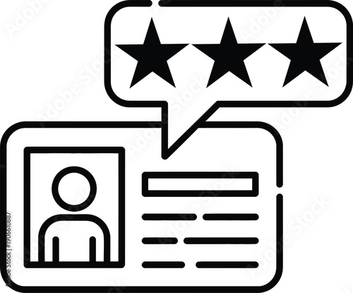 profile with star ratings displayed in a speech bubble high-quality professional detailed modern elegant stylish social feedback evaluation icon
