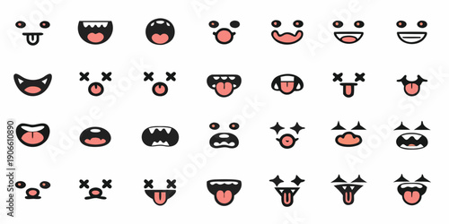 Collection of diverse cartoon mouth and eye expressions in a grid format