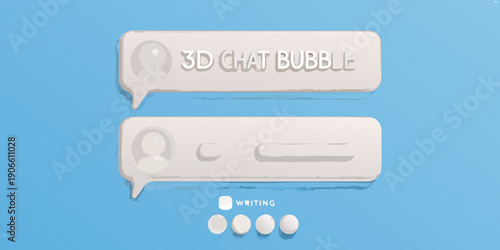 A 3d chat bubble and a blank message bubble with writing indicator