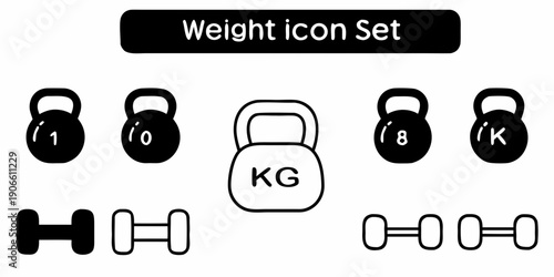 A set of black weight icons and related fitness symbols displayed