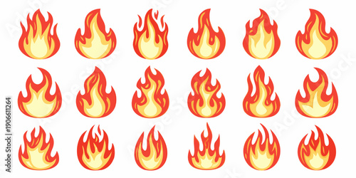 Collection of vibrant flame illustrations in various shapes and sizes