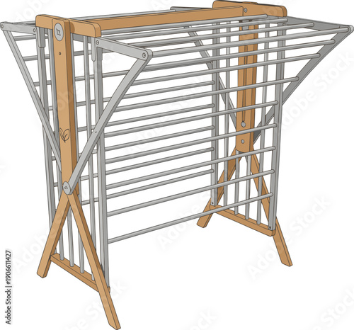 Foldable Wooden Clothes Drying Rack Vector Illustration Isolated