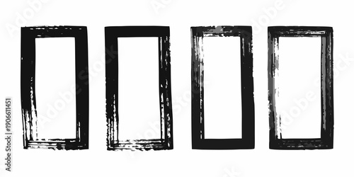 Four rough rectangular frames aligned horizontally in black and white