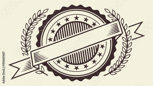 Vintage circular badge template with empty banner and laurel wreath design