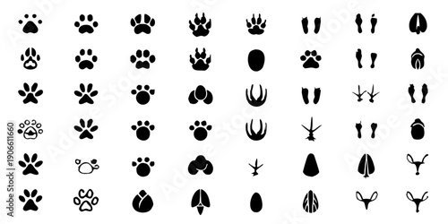 Minimalist illustration of scattered white doodles on a black background