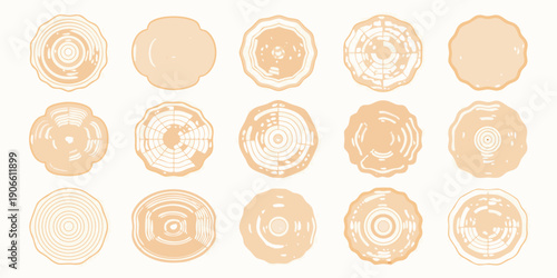 Collection of stylized wood slices displayed in varying shapes and sizes