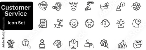 Customer Service line icon set contains help desk, help, loyalty, trust, happiness, feedback, review, service, smile, quality, experience, approval icons. Customer Service outline icon set. 