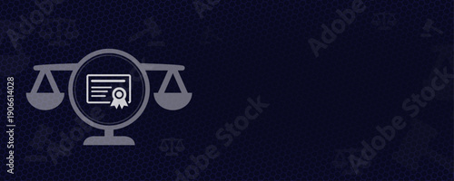 Certification law and legal diploma document regulations vector scale icon with copy space