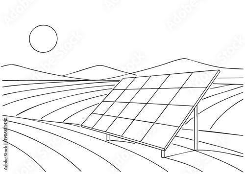 line sketch alternative fuel solar panel in fields