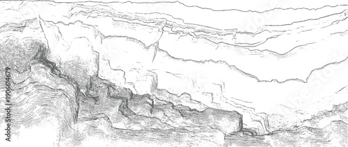 Detailed topographic contour map of rugged terrain with steep cliffs and layered geological formations