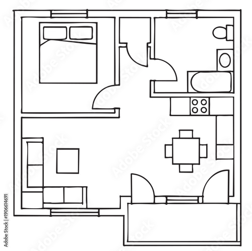 line sketch apartment plan