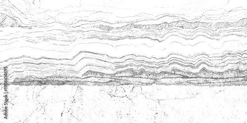 Abstract layered geological strata with stippled texture and hatching detail