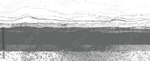 Grayscale abstract textured landscape with layered horizontal bands of varying density and detail
