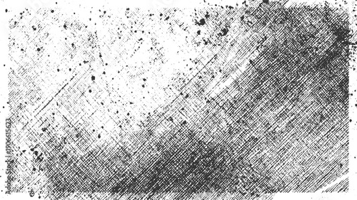 Black ink splatters and crosshatched lines on white textured background