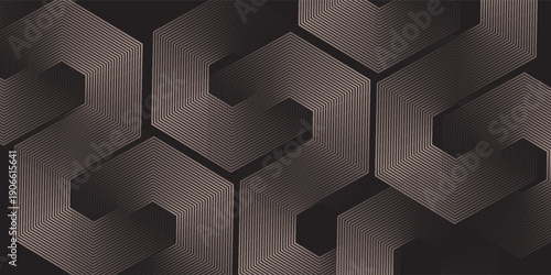 3D brown lines techno abstract background overlap layer on dark space with hexagons effect decoration. Modern graphic design element stripes style concept for web banner, flyer, card or brochure cover