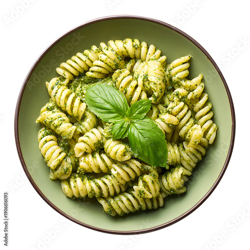 Pasta pesto plate, isolated on white background, realistic, studio lighting, centered, no shadow, transparent background