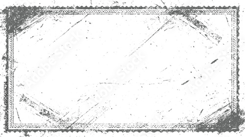 Distressed vintage postage stamp frame with textured border and scratched surface